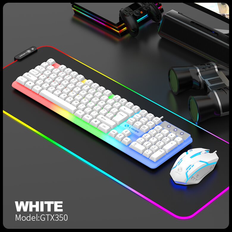 LIMEIDE Upgraded GTX350 Illuminated Keyboard Mouse USB Mechanical Feel Wired Spherical Keycap Set