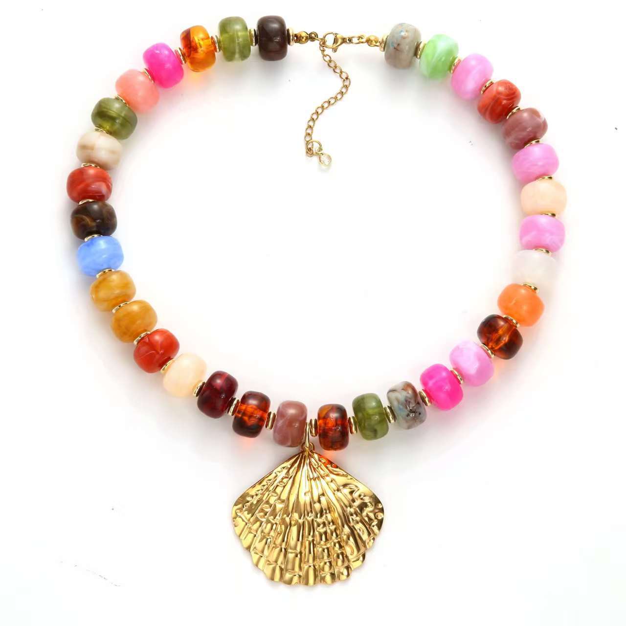Acrylic Resin Bohemian Colorful Beaded Heart Necklace Women's Choker New Arrival