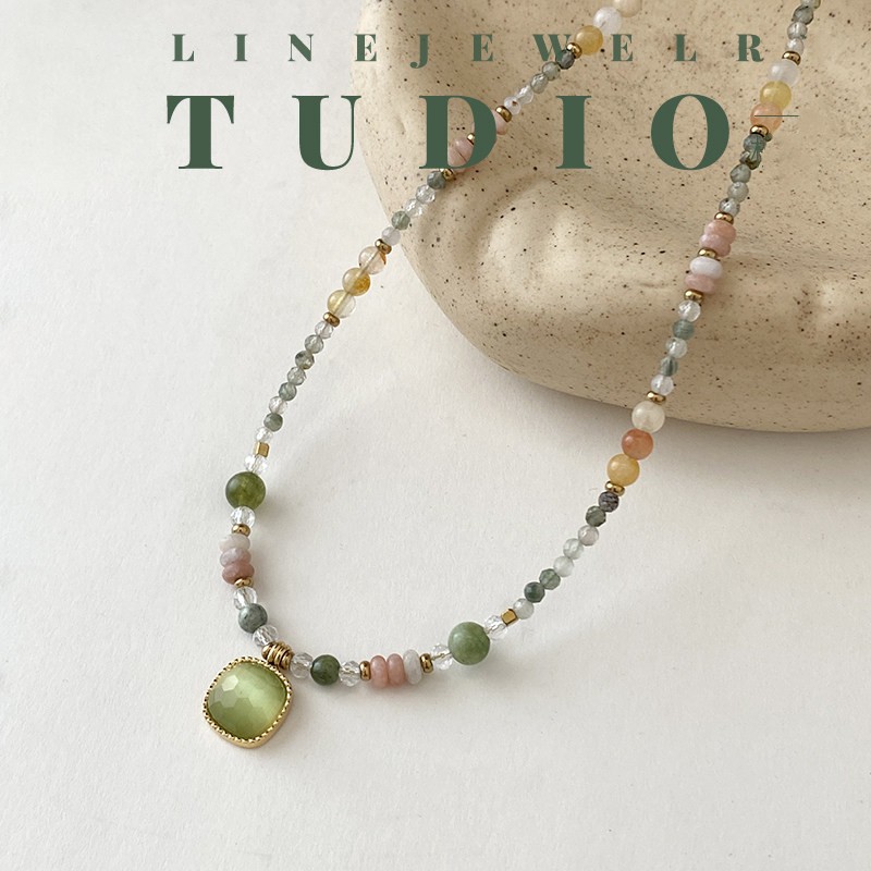 「Spring Sequence」Natural stone bead necklace for women, new spring season small fresh sweet collarbone chain