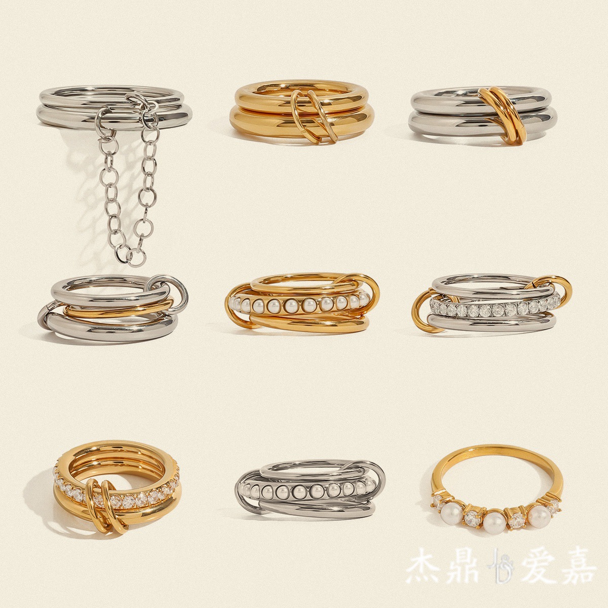 Jieding multi-layer stacking ring titanium steel pearl jewelry women stainless steel accessories