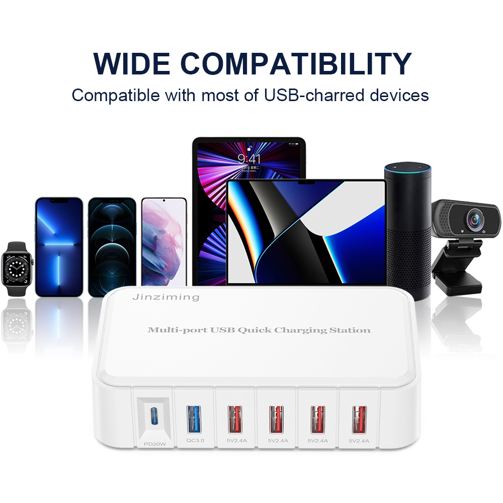 USB multi-port smart fast charger compact 6-port wall charger