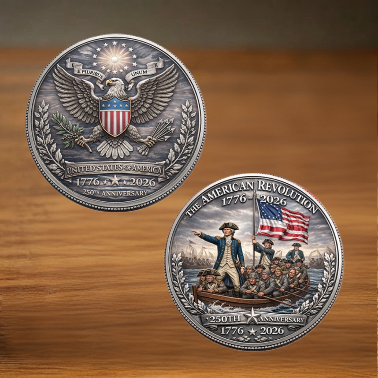 Challenge Coin American Independence 250th Anniversary Commemorative Badge Washington Crossing the Delaware Commemorative Coin