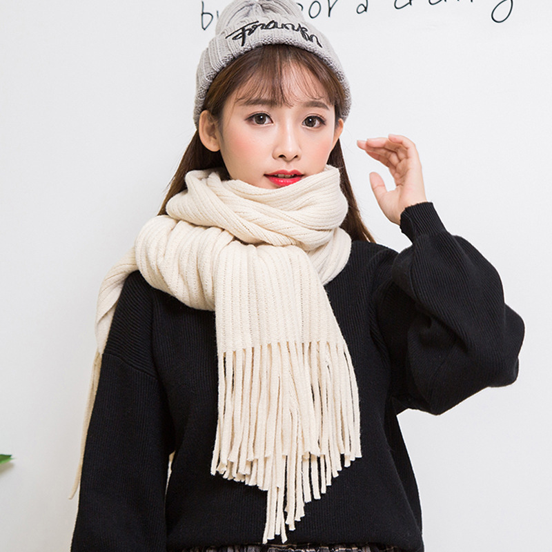 Winter long neck scarf women simple tassel shawl outer cardigan imitation cashmere windproof warm solid color scarf