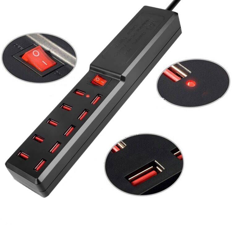 UK Plug Phone Smart Recognition 10 Charger Multi-Port USB Power Supply