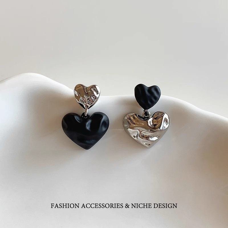 AB Asymmetrical Two-Color Heart Stud Earrings Women Niche Earrings Ear Accessories