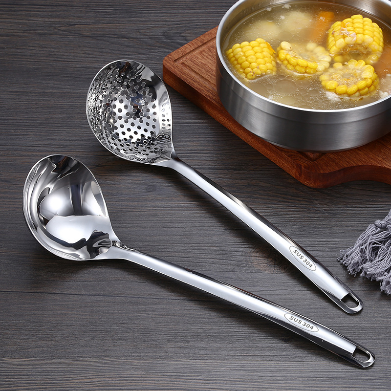 304 Stainless Steel Soup Spoon Slotted Spoon Heart-Shaped Hot Pot Spoon Thickened Porridge Spoon Kitchen Home Spoon Hotel Supplies