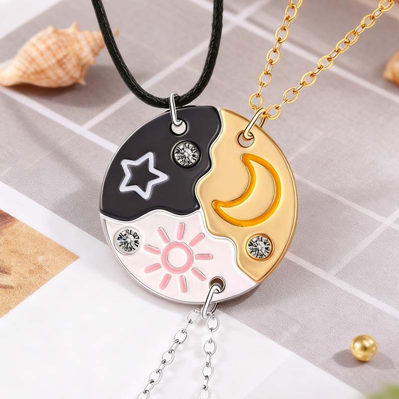Sun Moon Stars Split Necklace for Best Friend froever Good Friends BFF Heart Split Necklace