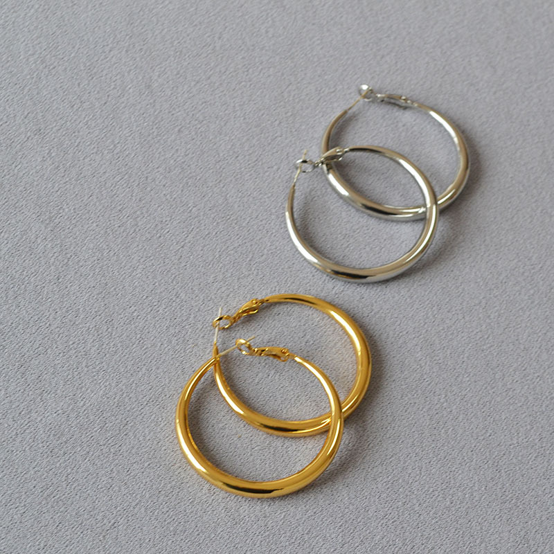 Round hoop earrings, plain circle, 925 silver pin, commuting earrings for women, oversized ear drops