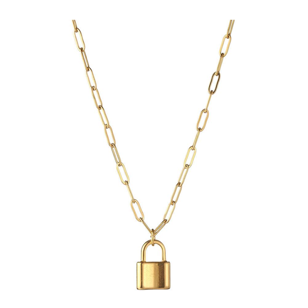 Stainless steel square chain neck chain, minimalist lock pendant paperclip short necklace, women's collarbone chain