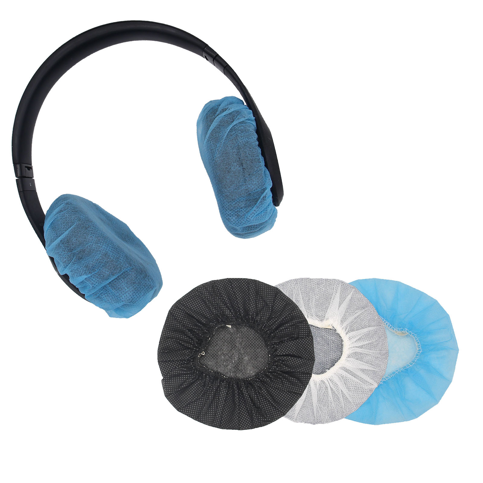Disposable headphone cover non-woven dustproof and sweatproof earmuffs headband headset microphone protective cover sponge cover