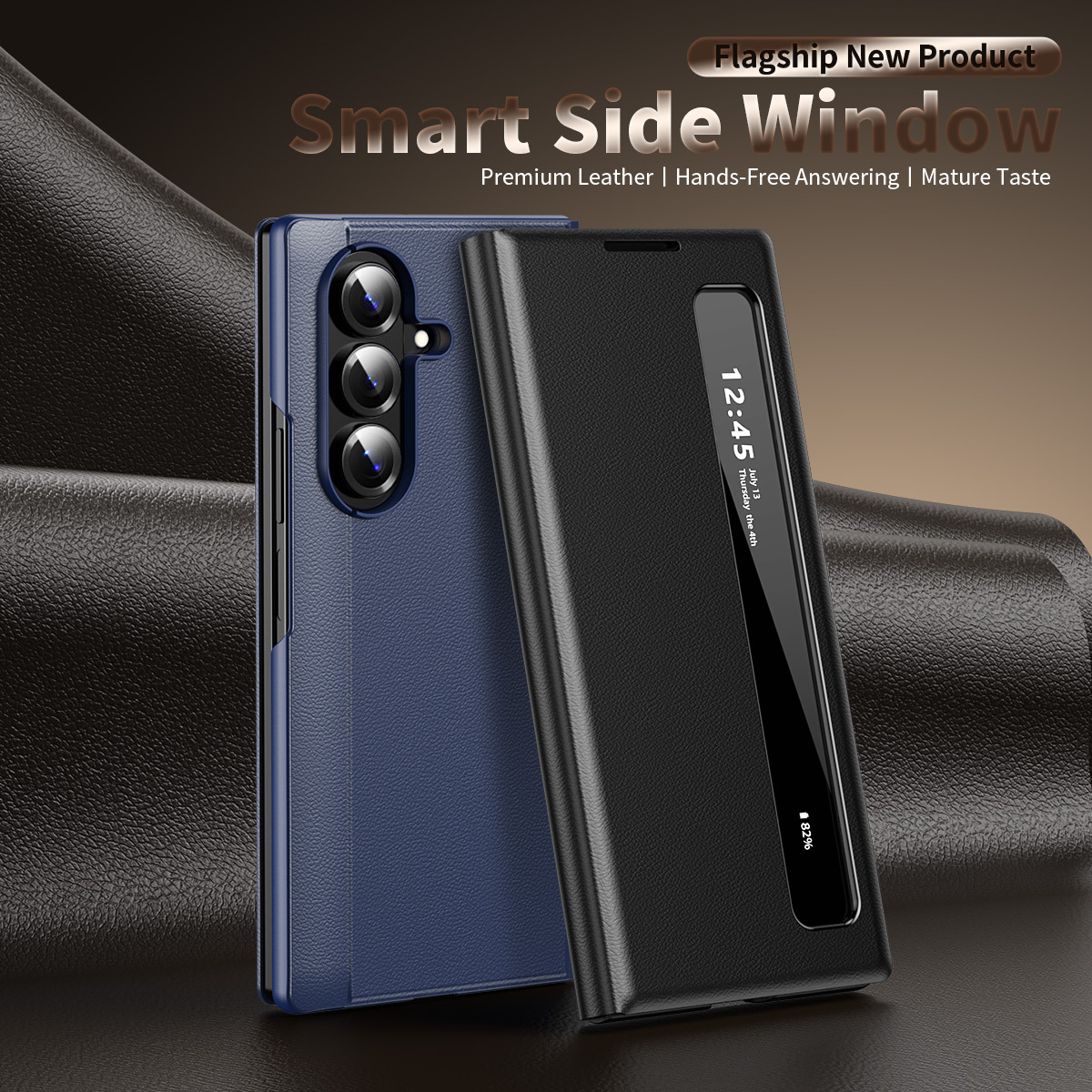 For Samsung Z Fold7 Phone Case Smart Side Window Leather Case Fold5/6 Flip Cover Bracket Anti-Fall Protection