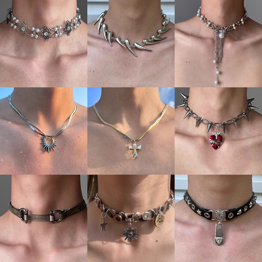 2025 New Exaggerated Punk Necklace Y2K Irregular Subculture Hip Hop Unisex Small Collarbone Chain