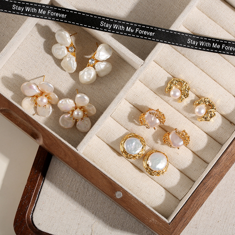 NALA Freshwater Pearl Earrings Flower Pearl Earrings Earrings