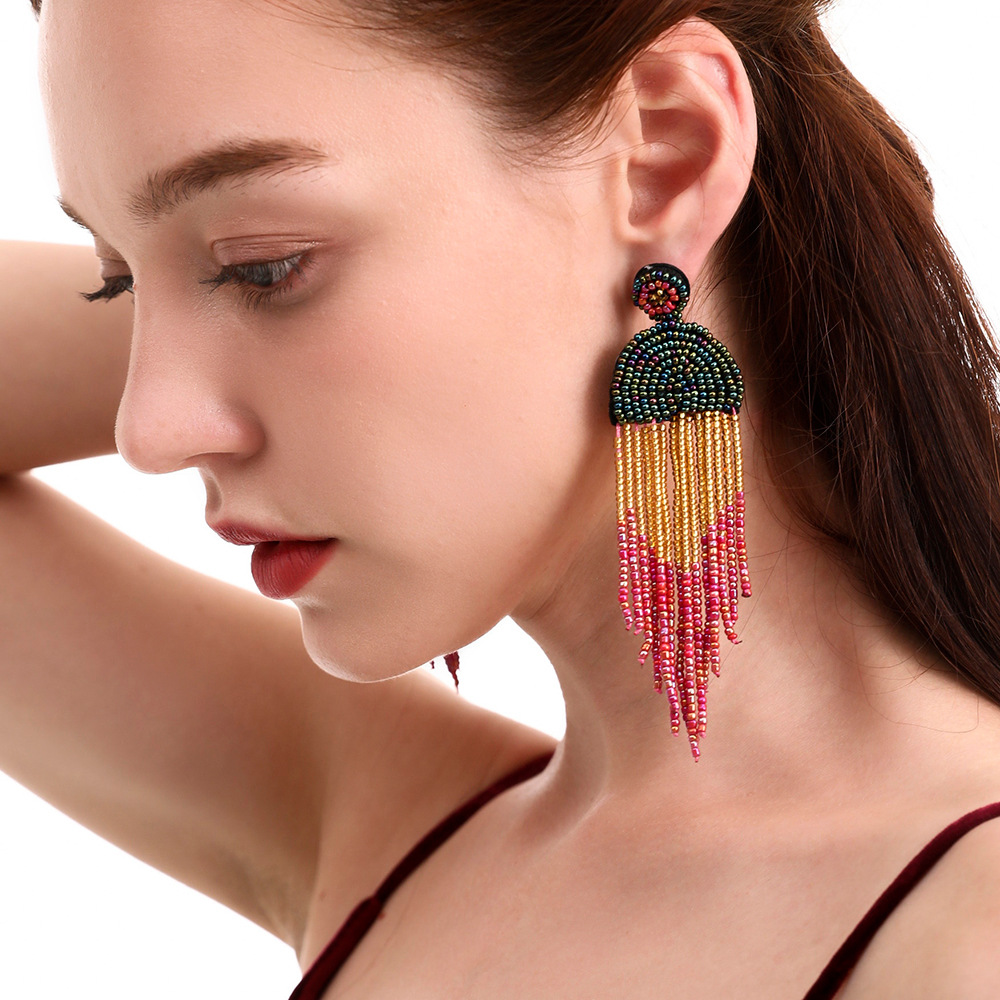 Seed Bead Tassel Earrings Bohemian Ethnic Style Handmade Earrings Handcrafted