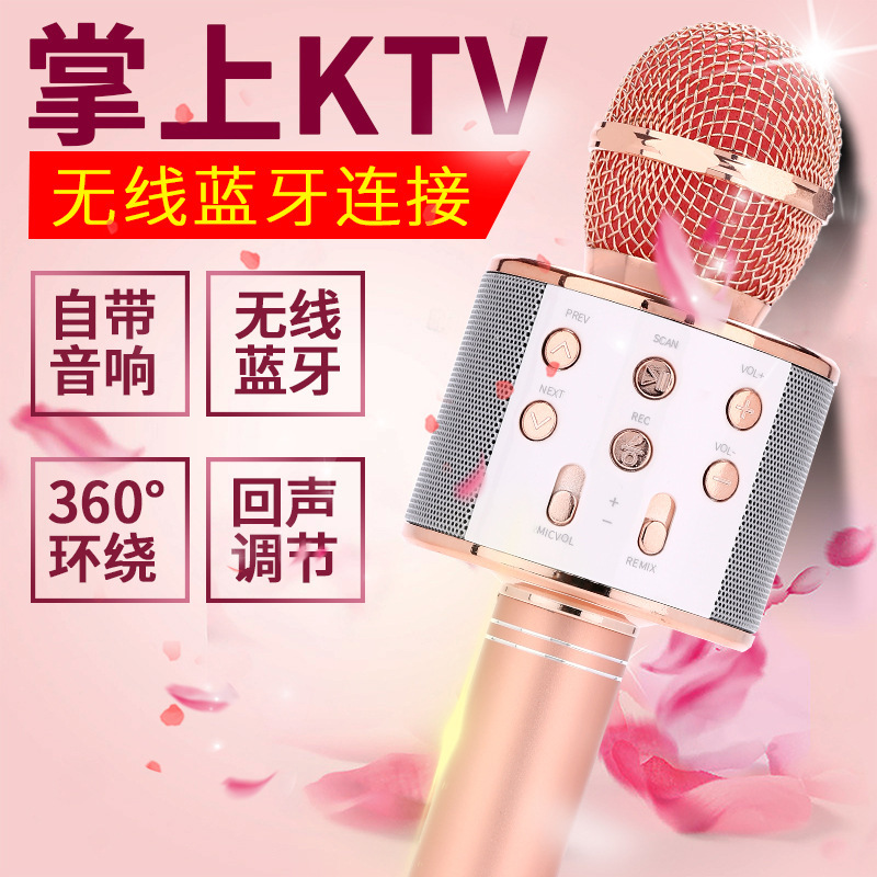 WS858 Phone K Song Treasure Karaoke Wireless Bluetooth Condenser Microphone Children's Song Microphone Speaker All-in-One