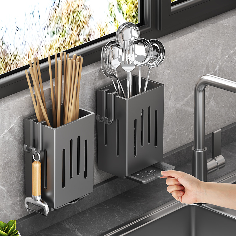 Chopstick storage box drain hanging rack household spoon chopstick cage chopstick tube kitchen storage rack no-drilling wall-mounted