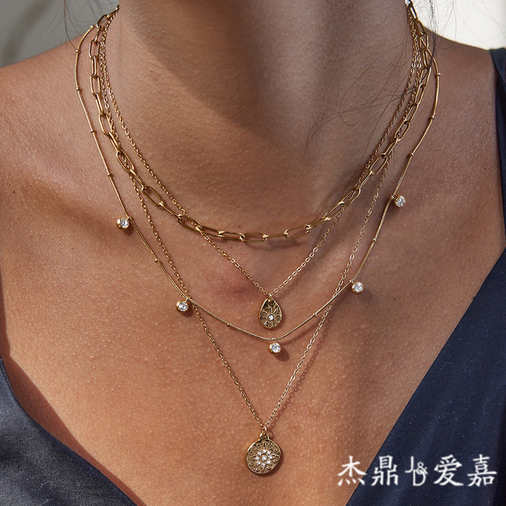 Jieding stainless steel rhinestone star pendant necklace collarbone chain titanium steel accessories