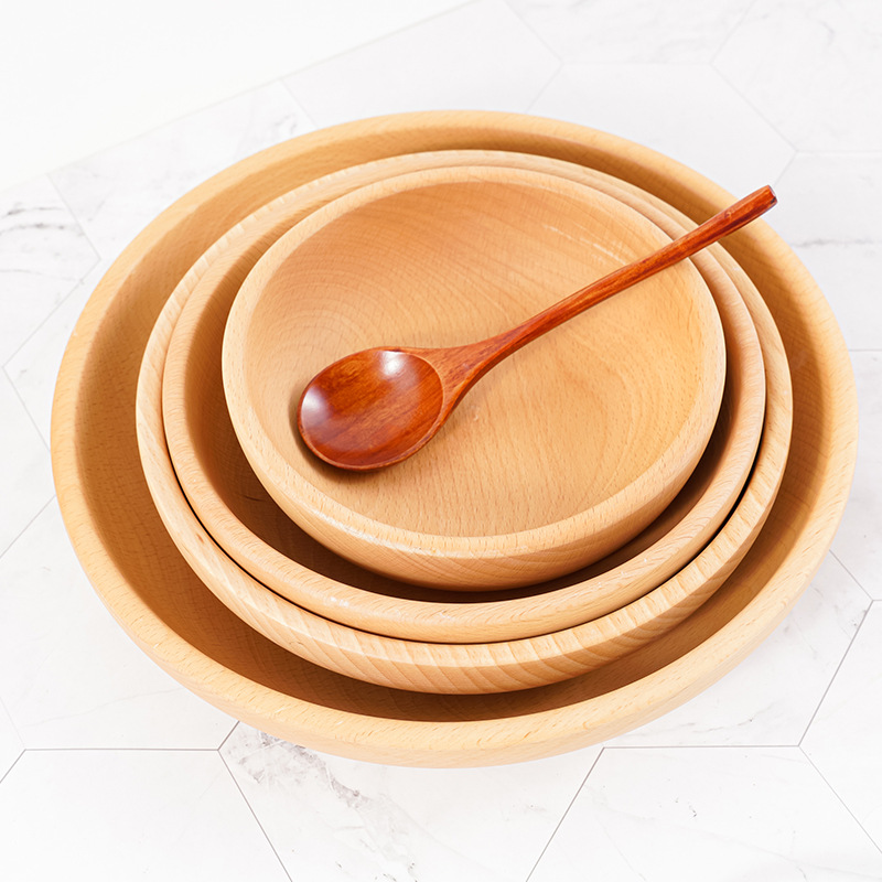 Beech Wood Round Wooden Plate Beech Wood Fruit Tray Snack Tray Wooden Plate Salad Bowl