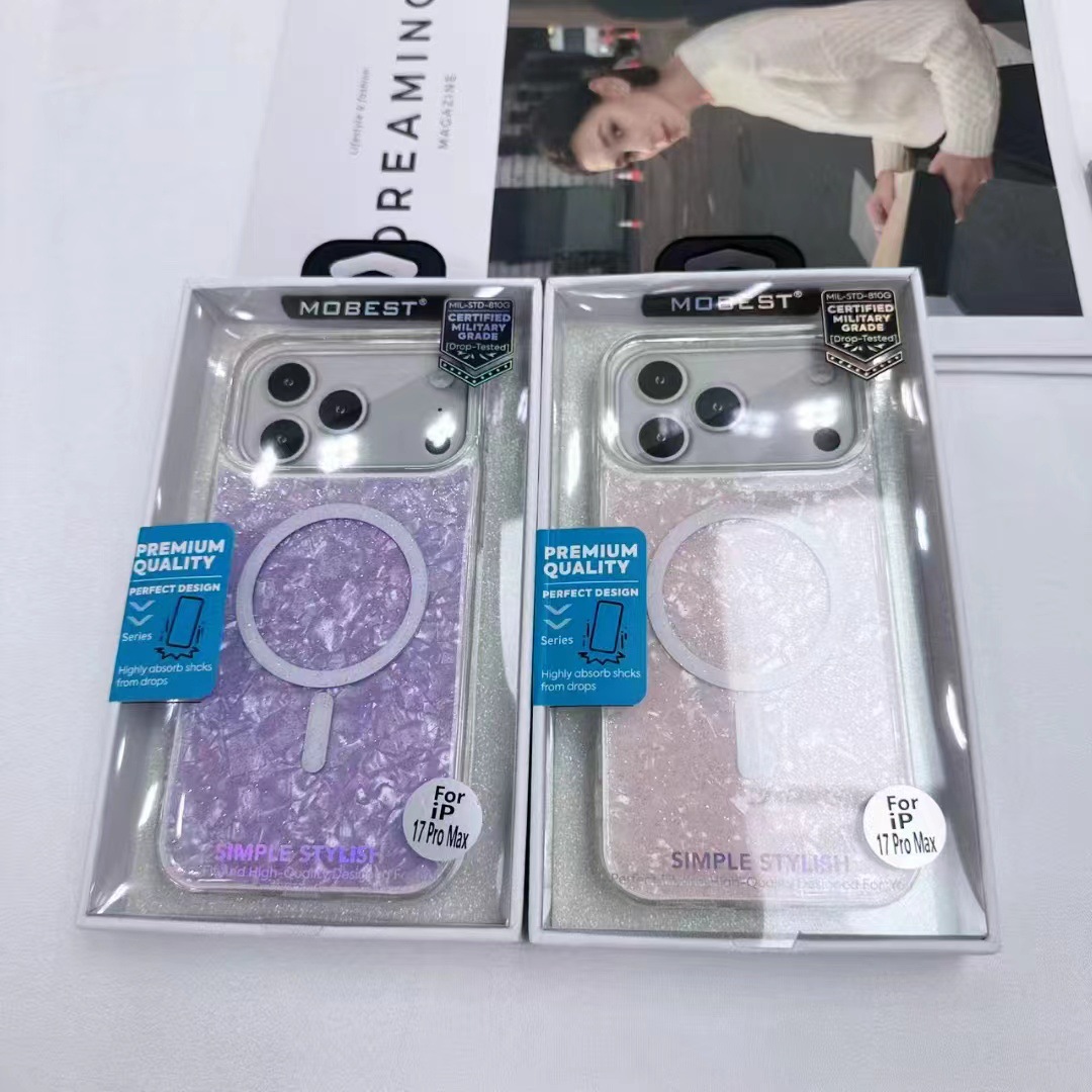 Applicable iPhone 17 Pro Max starry glitter phone case Apple 16 iridescent shell mist purple magnetic case