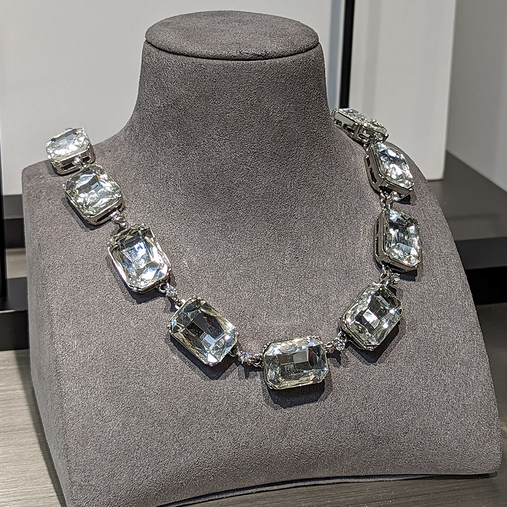 Benefit Slight Flaw Exaggerated Large Sparkling Diamond Evening Party Must-Have Strapless Dress Two-Tone Necklace