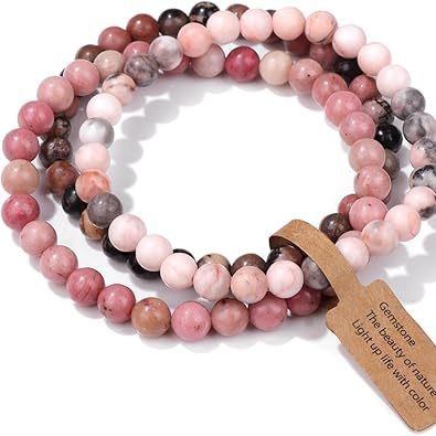 Colorful Natural Stone Semi-Precious Gemstone Bracelet Pink Zebra Yellow Tiger Beaded Bracelet Unisex