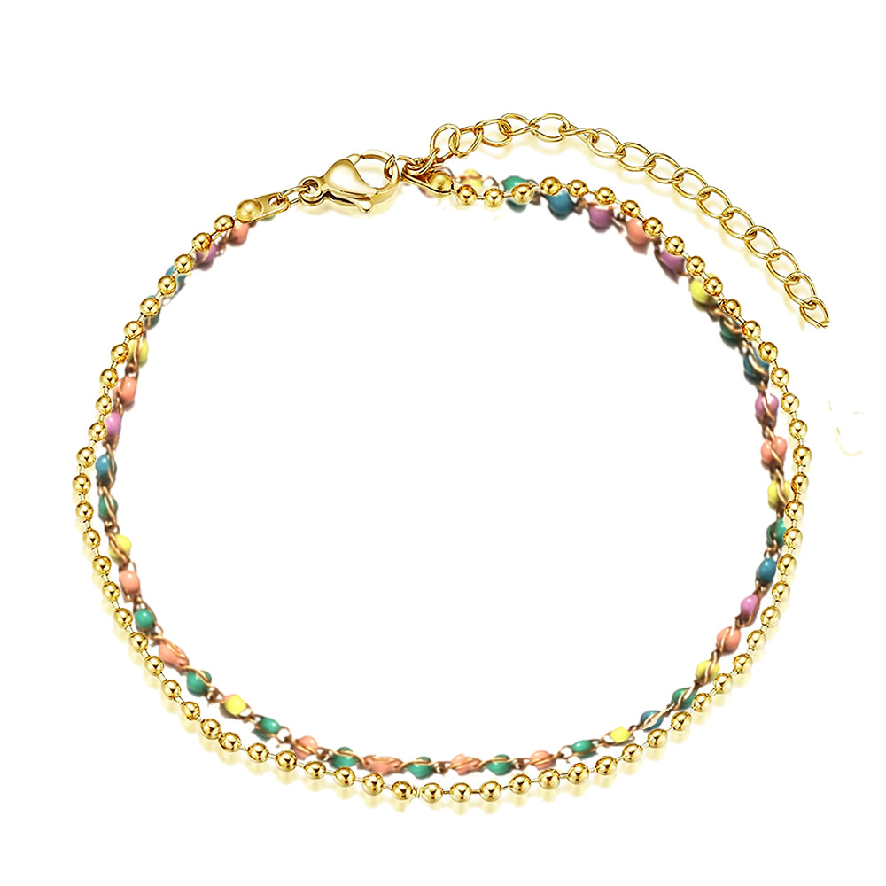 Japanese and Korean exquisite versatile stainless steel bead chain, seed bead chain, double-layer sexy anklet