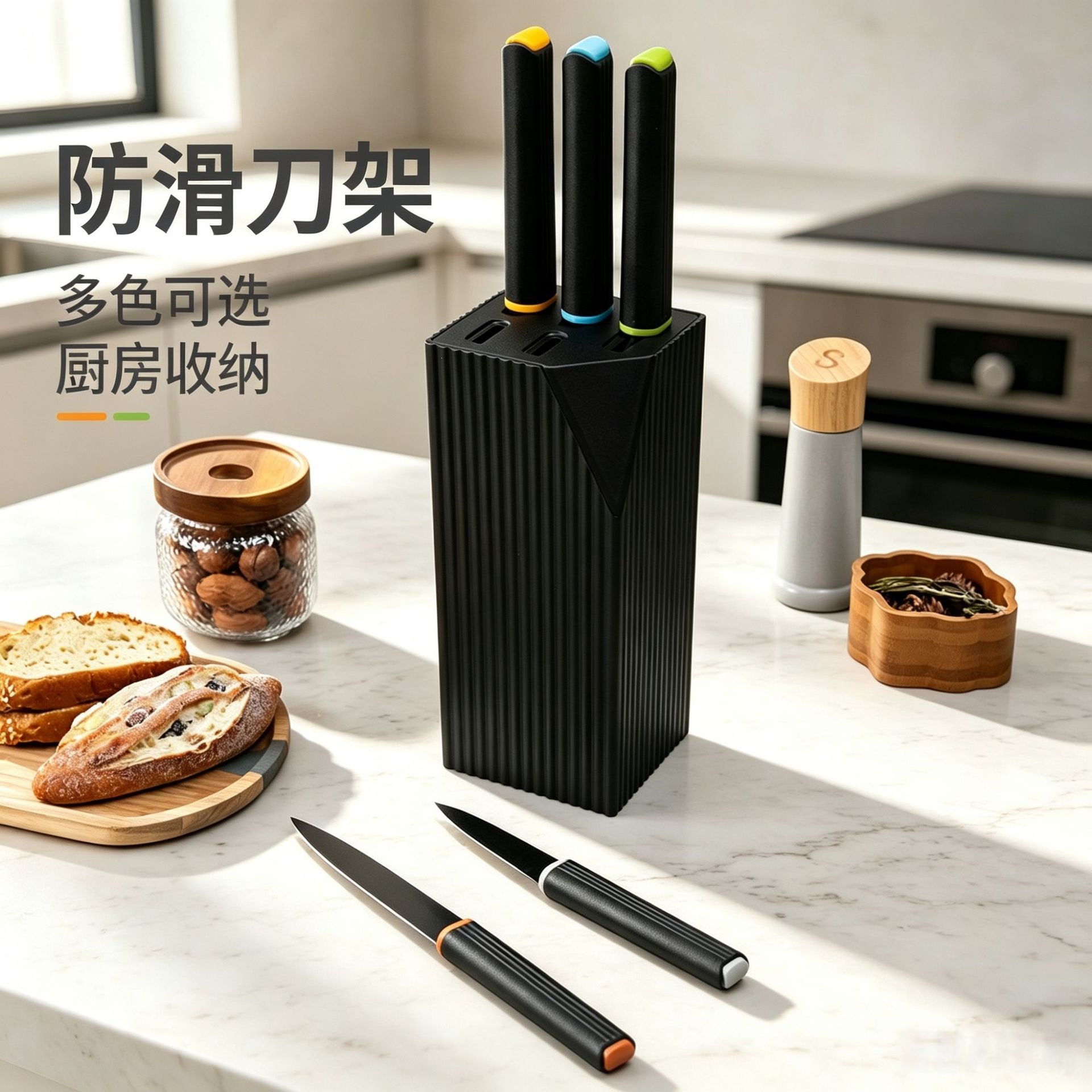 Stainless steel kitchen knife set kitchen knife holder storage rack no-drill kitchen storage rack convenient countertop knife holder
