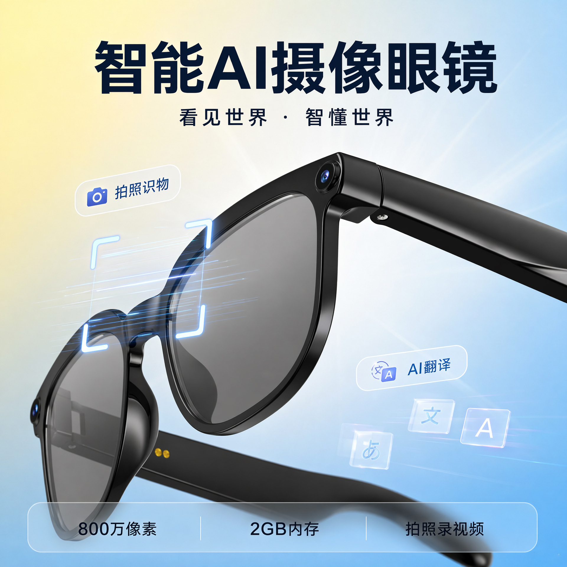 Smart Glasses 8MP Camera Real-time Translation Bluetooth Call AI Glasses Smart Glasses Video
