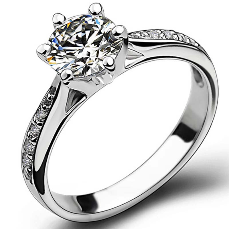 JZ016 Xiang'er silver new six-claw jewelry simple 70 points diamond ring simulated diamond women's daily proposal wedding gift