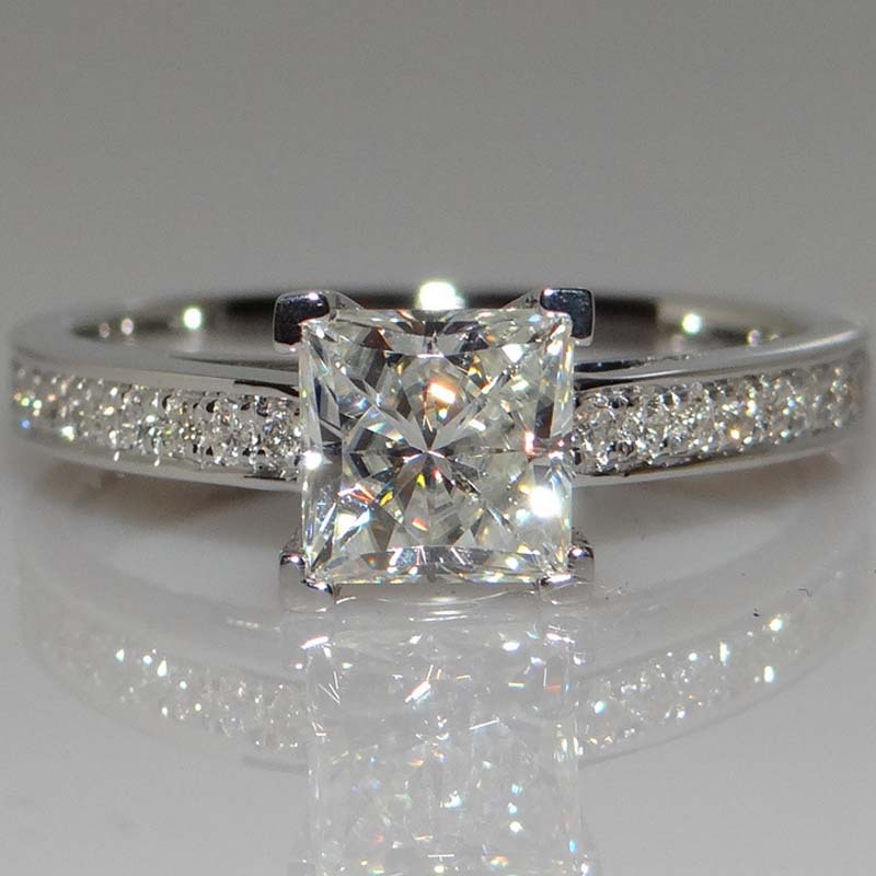 JZ027 Japanese and Korean Princess Square Diamond Ring Four-Prong Square Carat Diamond Ring for Women Simulated Diamond Ring Wedding Simple