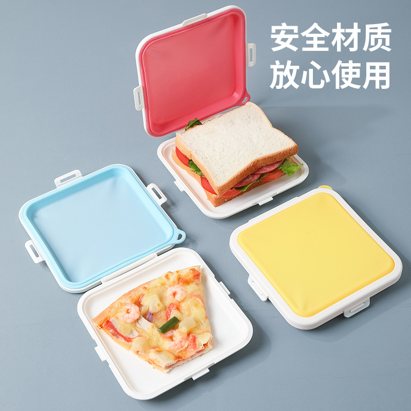 Sandwich bread fresh-keeping storage box for office workers and students silicone portable takeout lunch box heatable and sealable