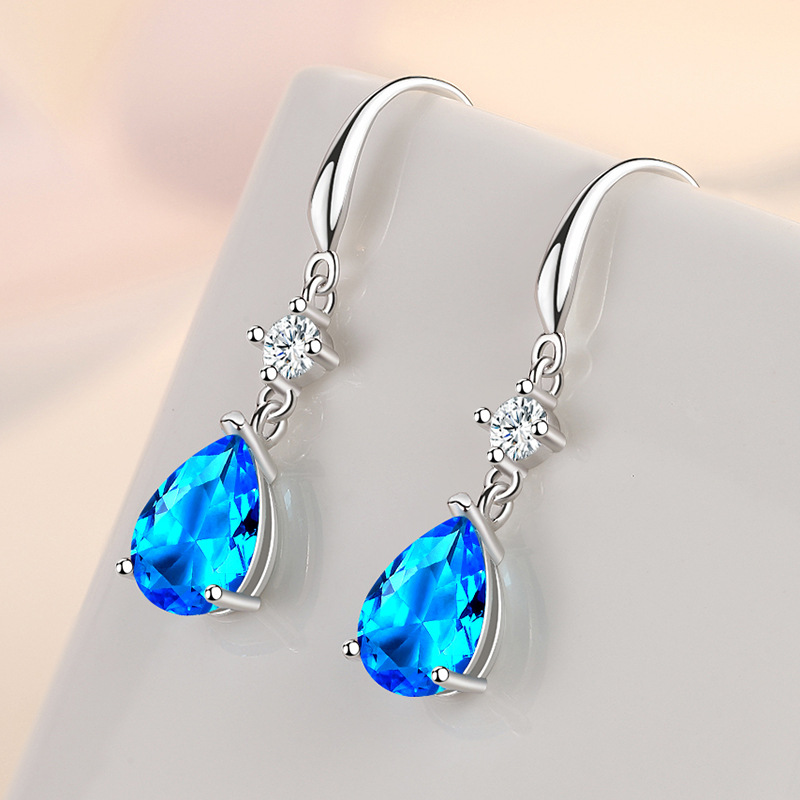 Zirconium earrings with hooks for women, sweet tassel medium-long water drop earrings