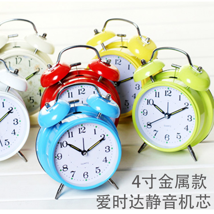 4-inch large metal silent alarm clock with luminous hands and night light, children's student alarm clock
