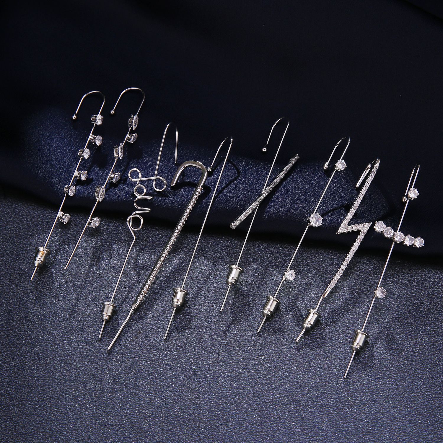 Fairy copper zircon platinum piercing ear needle surround ear cuff oblique line earrings women