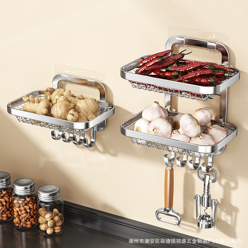 Kitchen ginger garlic onion storage box rack wall-mounted storage rack no drilling household combination