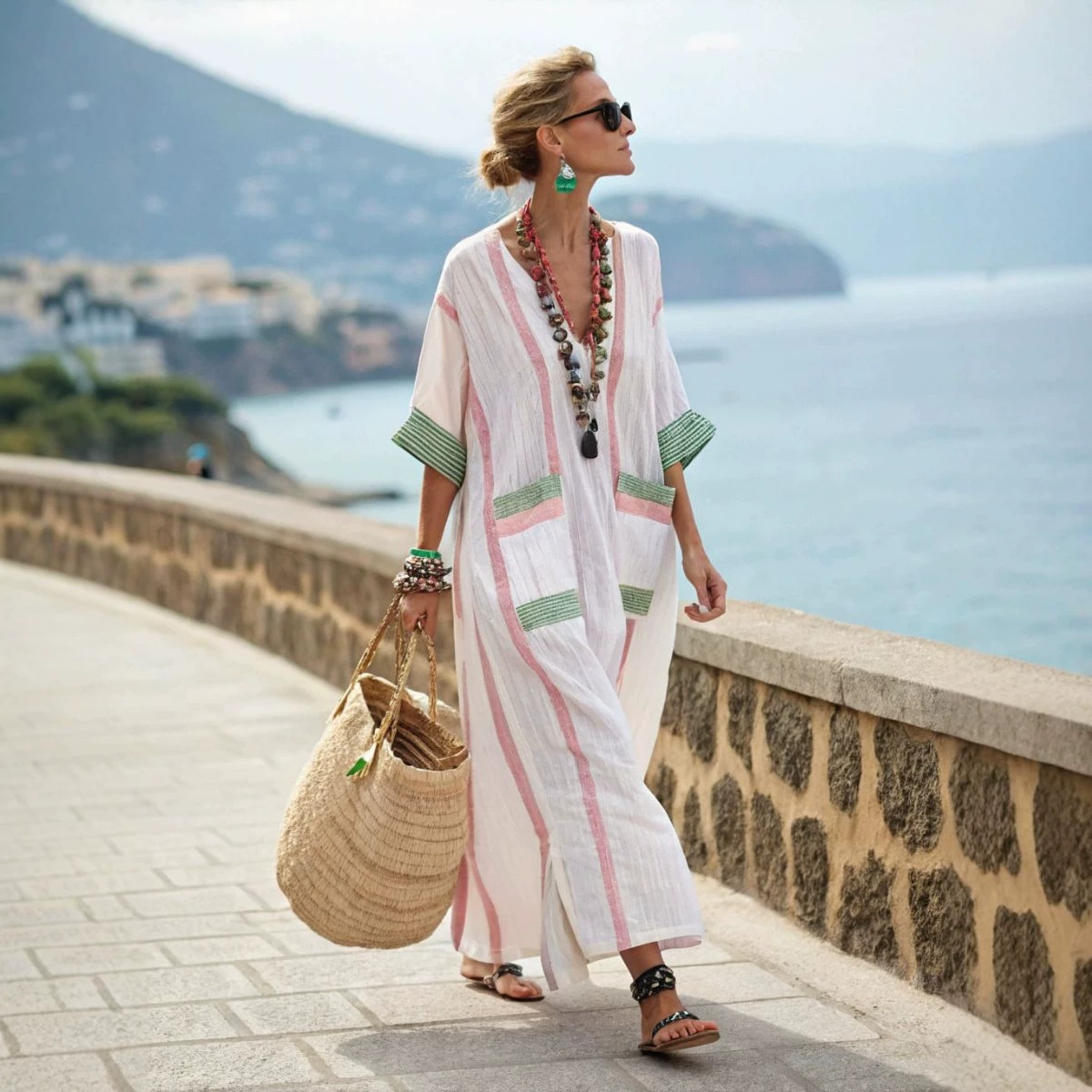 2026 new style striped loose long dress women's beach vacation dress summer women's clothing