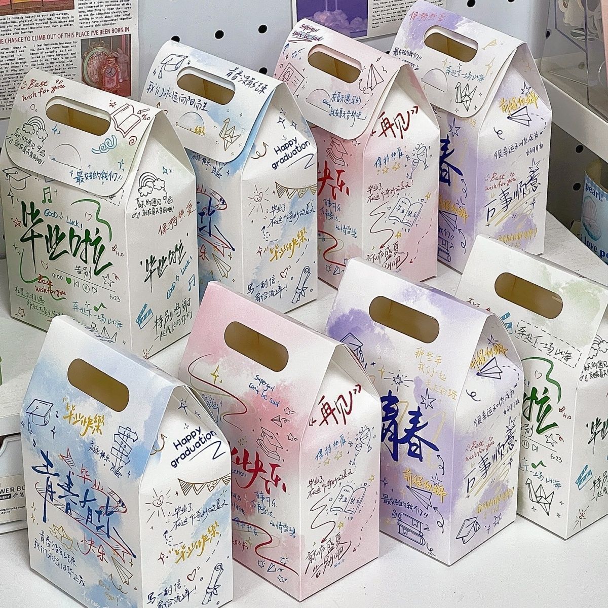 Graduation gift bag disposable handbag thickened graffiti gift for students teachers commemorative female