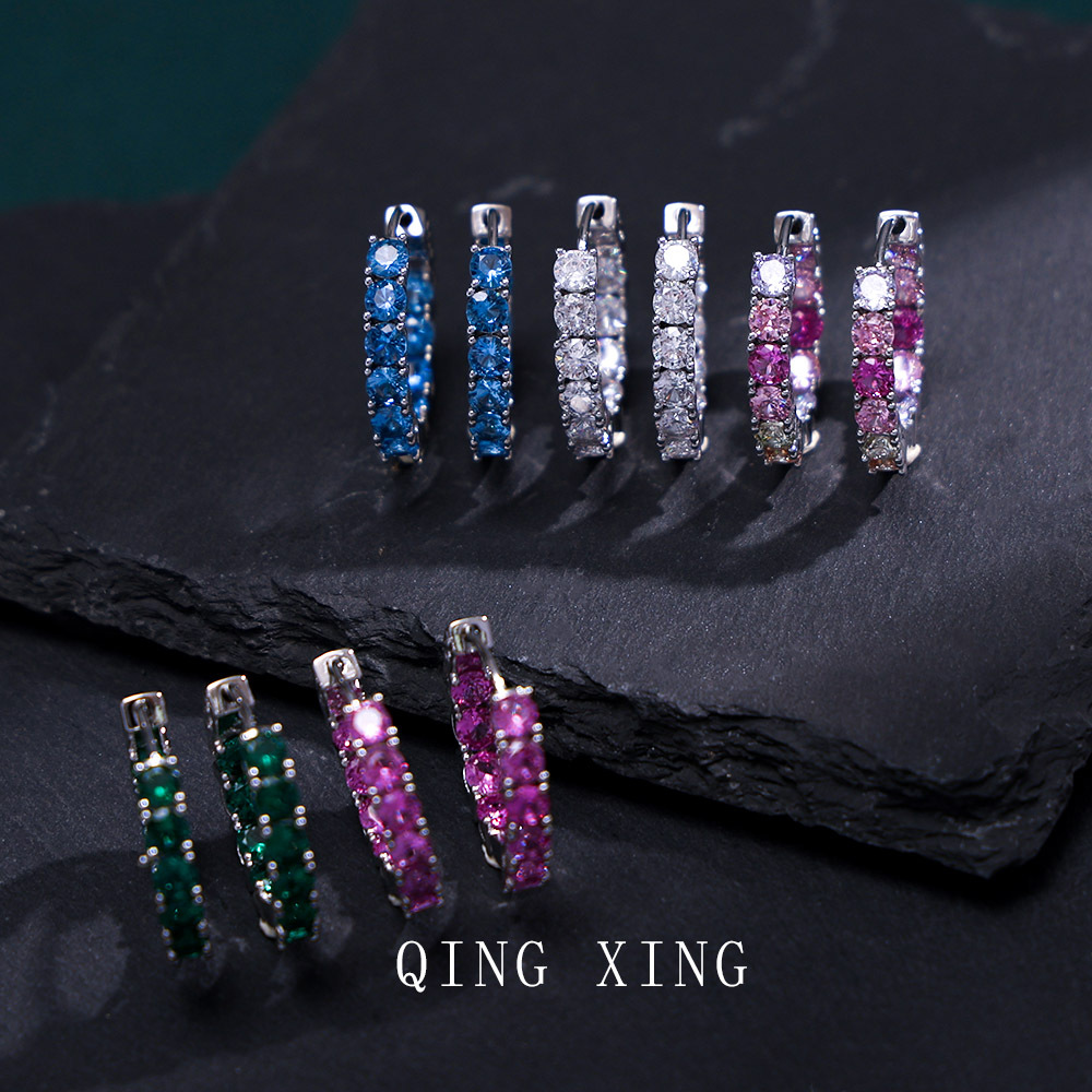 Red Corundum Spinel Zirconia Earrings Synthetic Colorful Gemstone Light Blue Topaz Circle Ear Cuff Women's