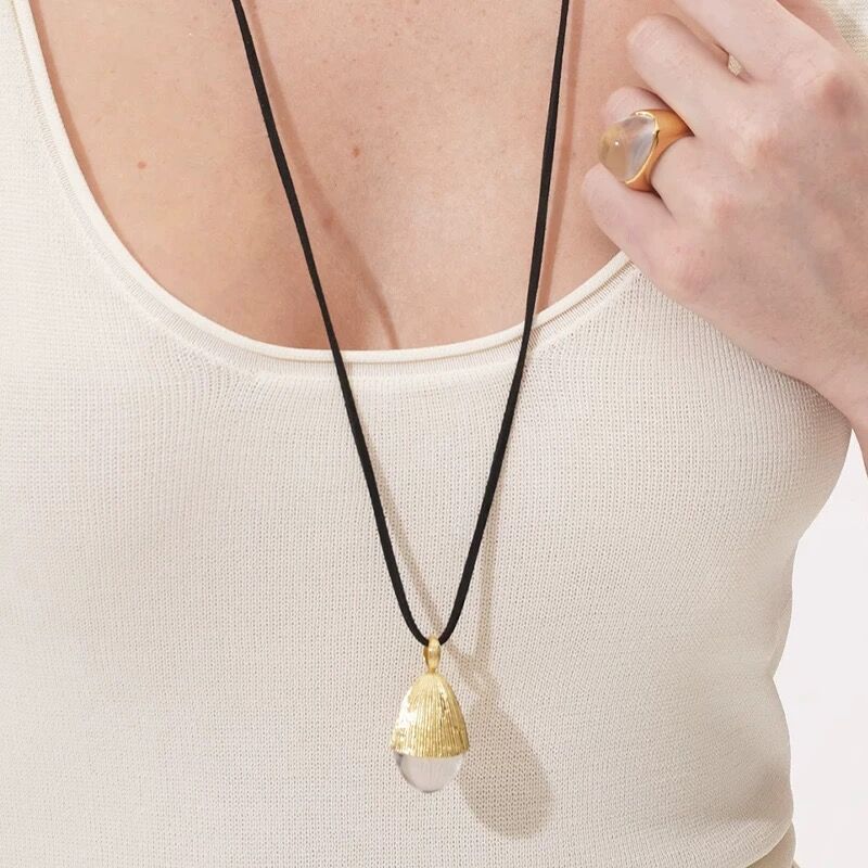 White Crystal Pinecone Suede Cord Long Necklace for Women Autumn Winter Sweater Chain