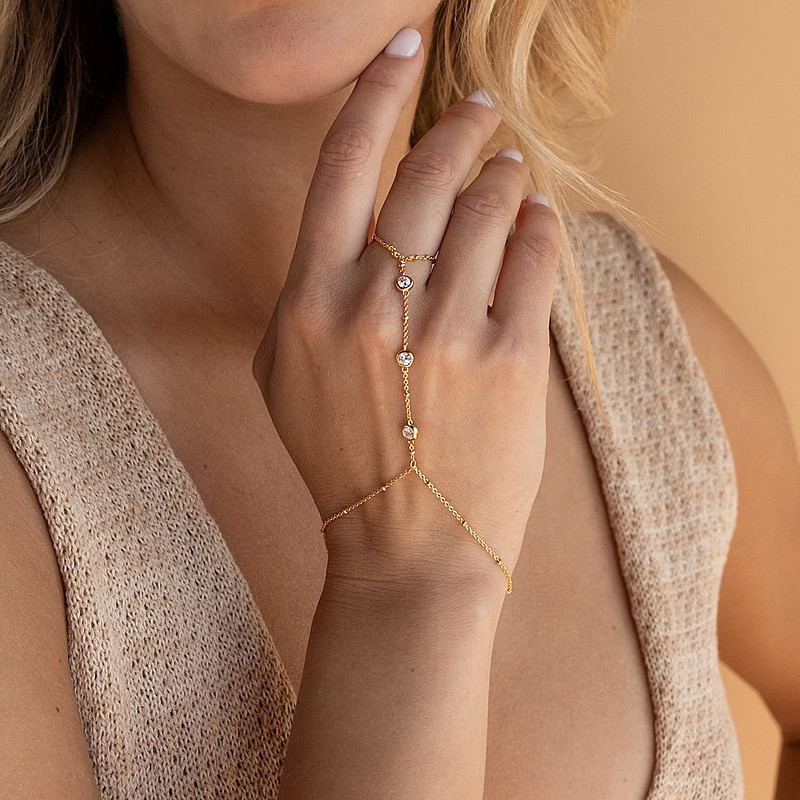 Ethnic Style Rhinestone Connected Finger Chain Metal Chain Finger Chain Rhinestone Hand Back Chain