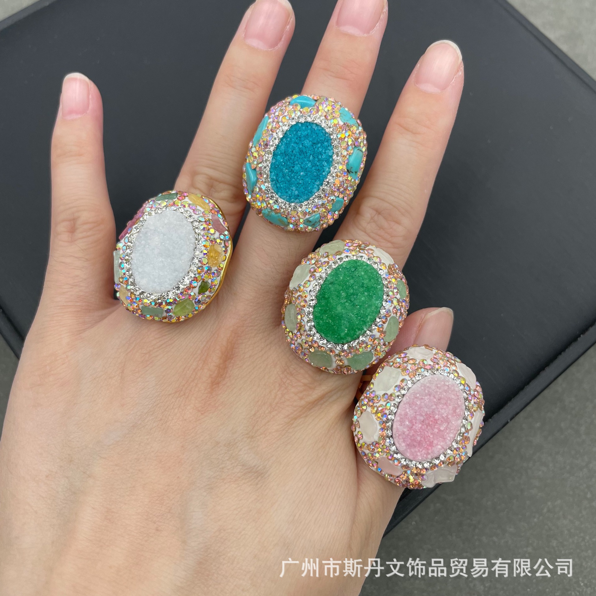 Natural Raw Crystal Tooth Inlaid Raw Stone Ring Emerald Niche Accessories Direct Wholesale