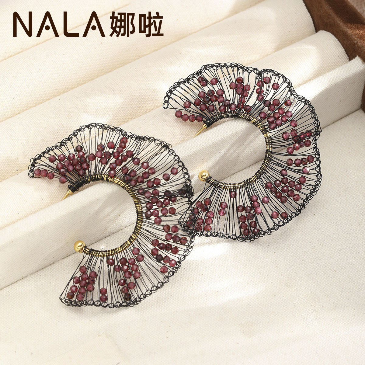 NALA Handmade Copper Wire Woven Fan-shaped Earrings Women Feel Earrings