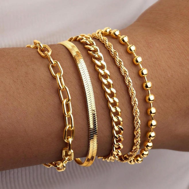 Bohemian Minimalist Hand Jewelry Metal Chain Women's Set 5 Multi-Layer Chain Simple Bracelet