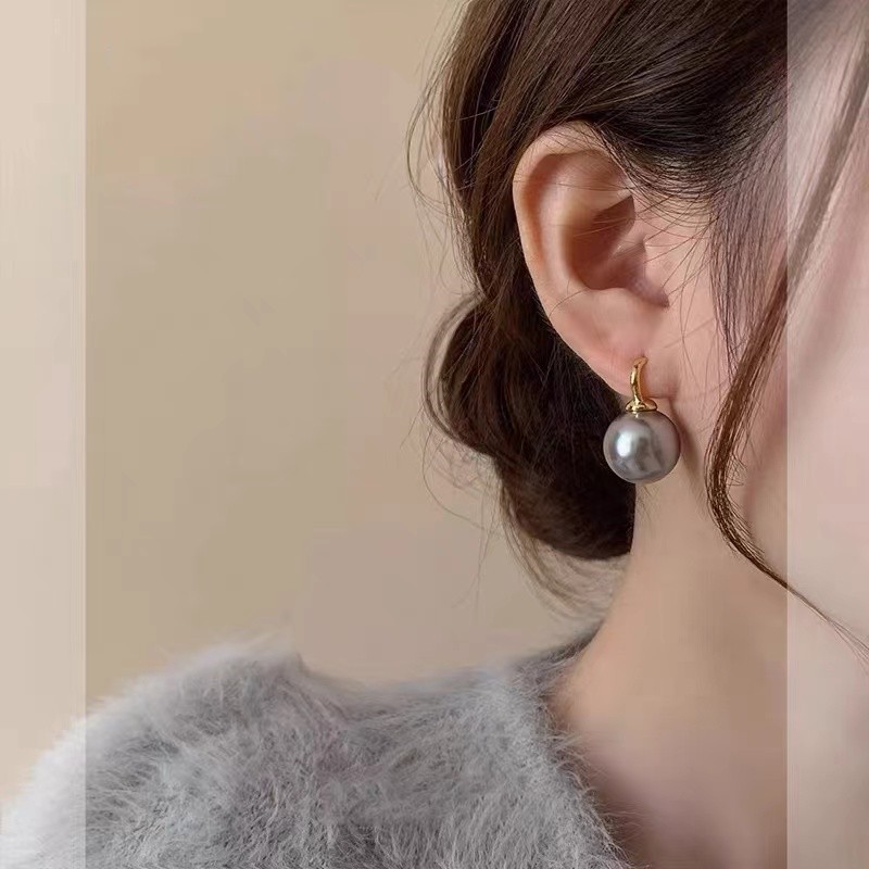 True Akoya Gray Pearl Earrings Women C-Shaped Hoop Ear Studs Ear Accessories