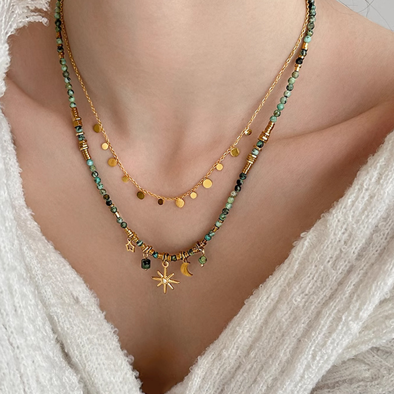 Colorful natural stone beaded necklace niche sunflower autumn winter美拉德 necklace neck accessory women