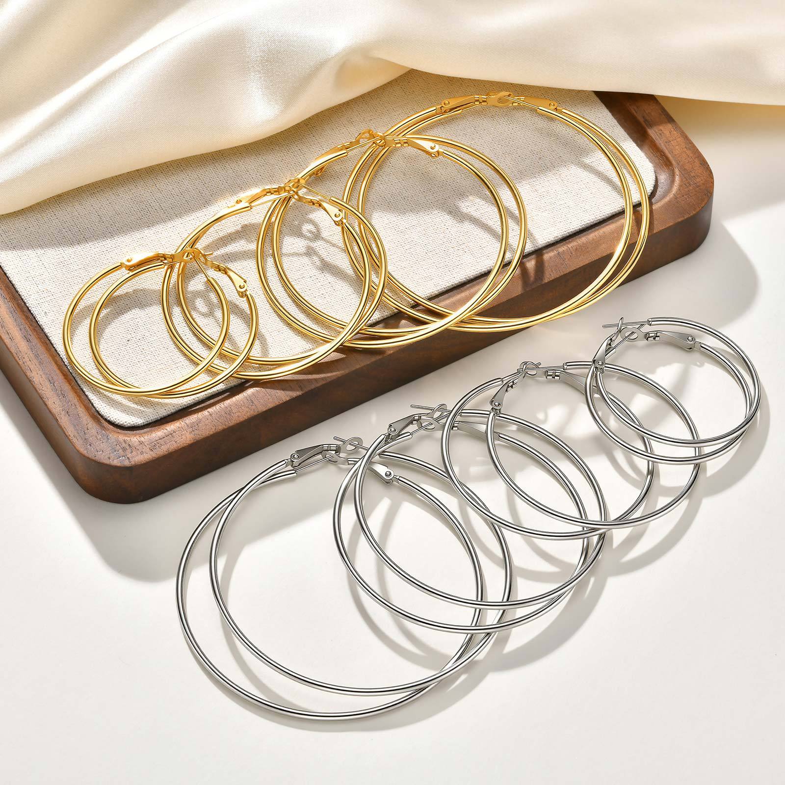 Stainless Steel Circle Earrings Exaggerated Thin Coil Large Ear Jewelry Titanium Steel Women's Accessories