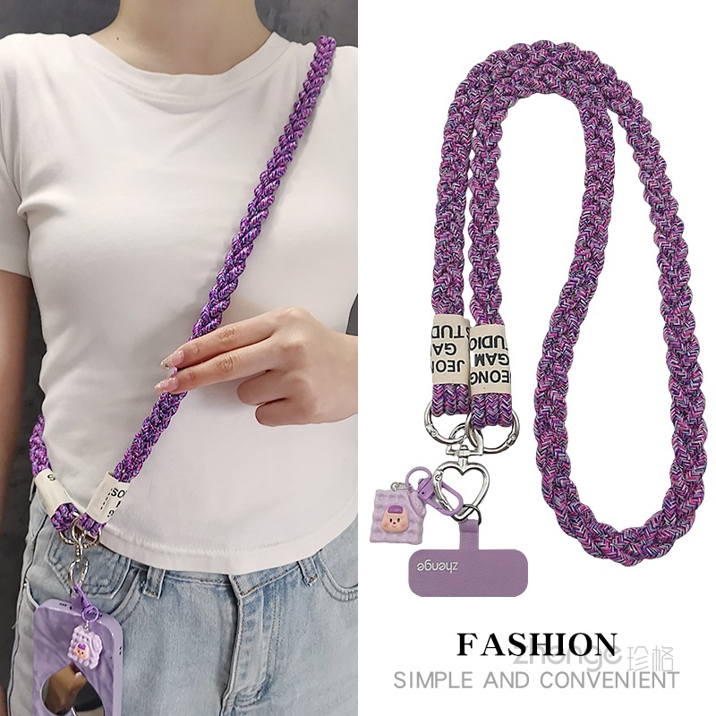 Phone strap crossbody ponytail braided rope outdoor phone strap women's long travel shopping street