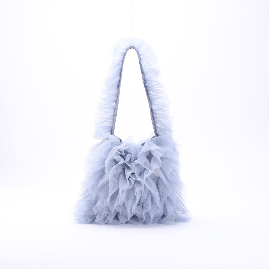 Sweet Girl Style Lace Pleated Bag Lace Soft Mesh Splicing Handbag Celebrity Style Underarm Shoulder Bag