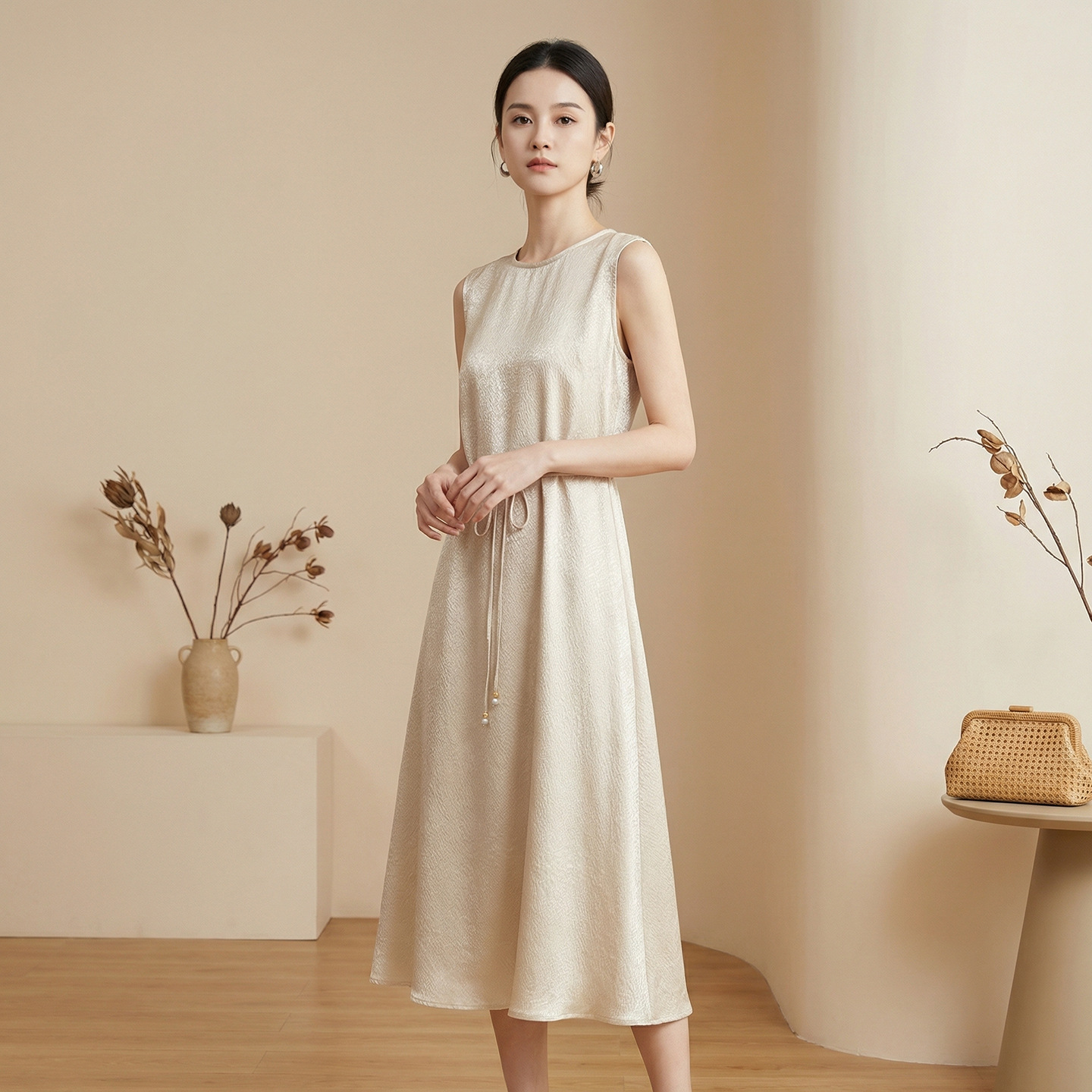 2026 Spring Summer New Heavyweight Dress for Women Sleeveless Round Neck Mulberry Silk Mid-Length Inner Wear Vest Dress