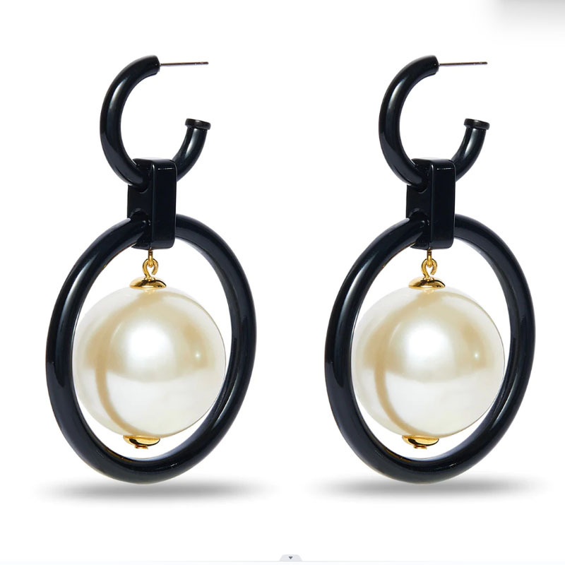 2023 new LE black resin circle large pearl drop ear hoops earrings